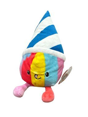 Rainbow Cone Shaped Plush Toy By Giggle Scope 10" Multicolor With Striped Hat